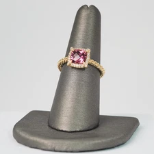 David Yurman Petite Chatelaine Pink Tourmaline Diamonds Pave Bezel 18k Gold Ring