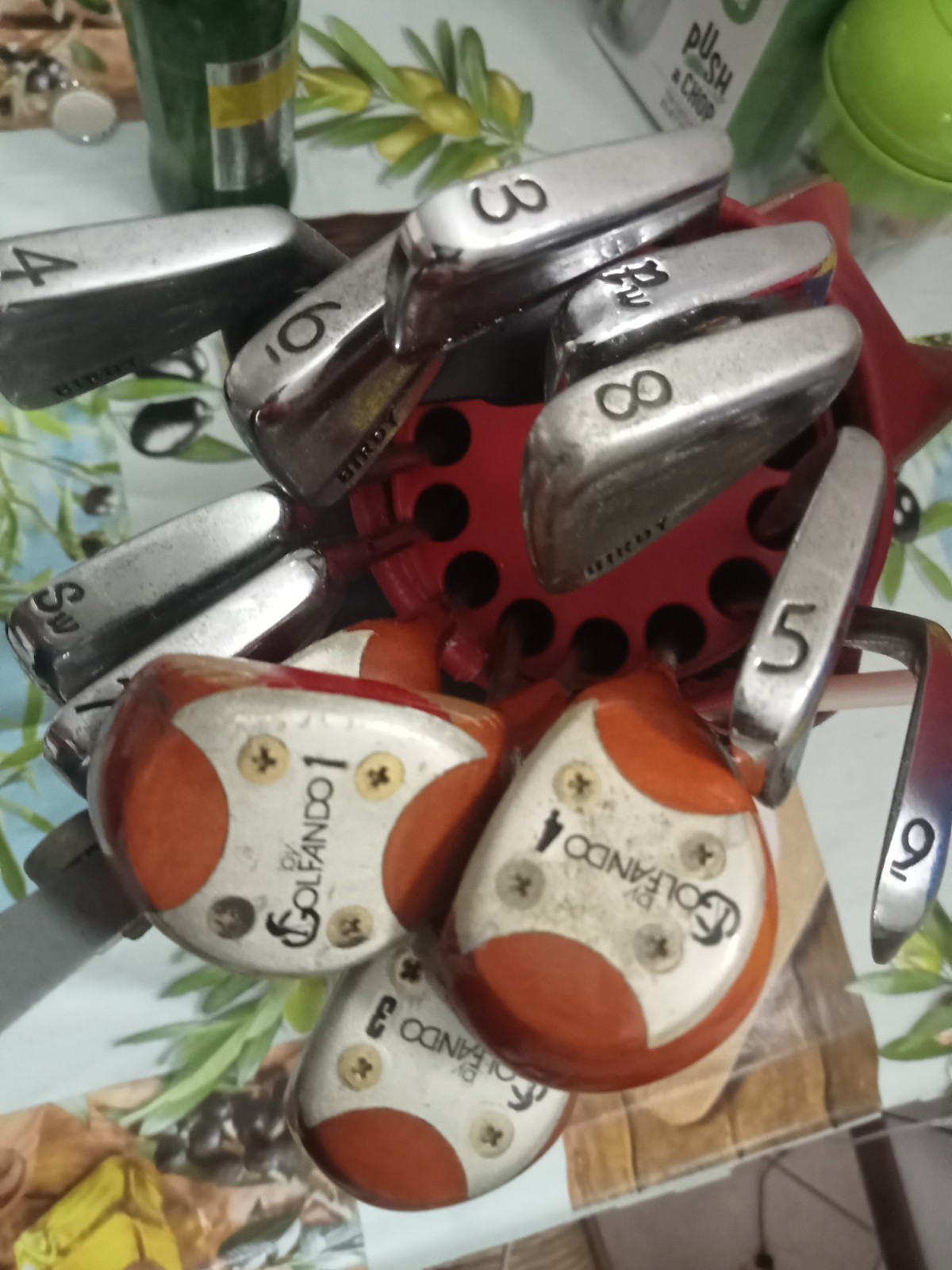Golfando Sacca golf ecopelle rossa set completo 13 mazze carrellino