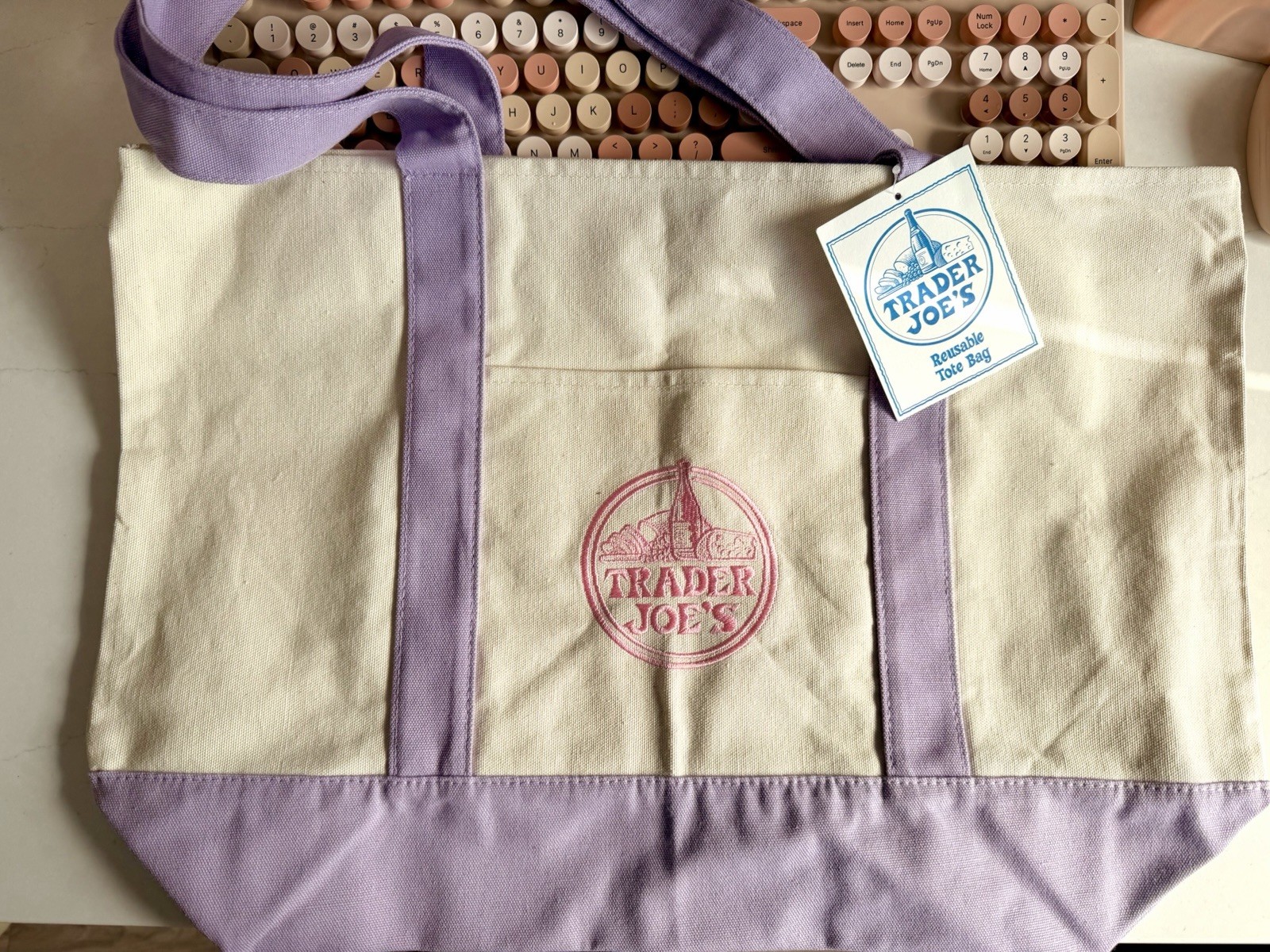 Large- LAVENDER color - Reusable Canvas Tote Bag, Shopping Bag