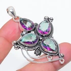 Mystic Topaz Handmade Gemstone 925 Sterling Silver Jewelry Pendant Size 2.50"