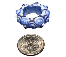 Handmade Lampwork Blue  White Glass Bead Bumpy Textures - Jewelry Making