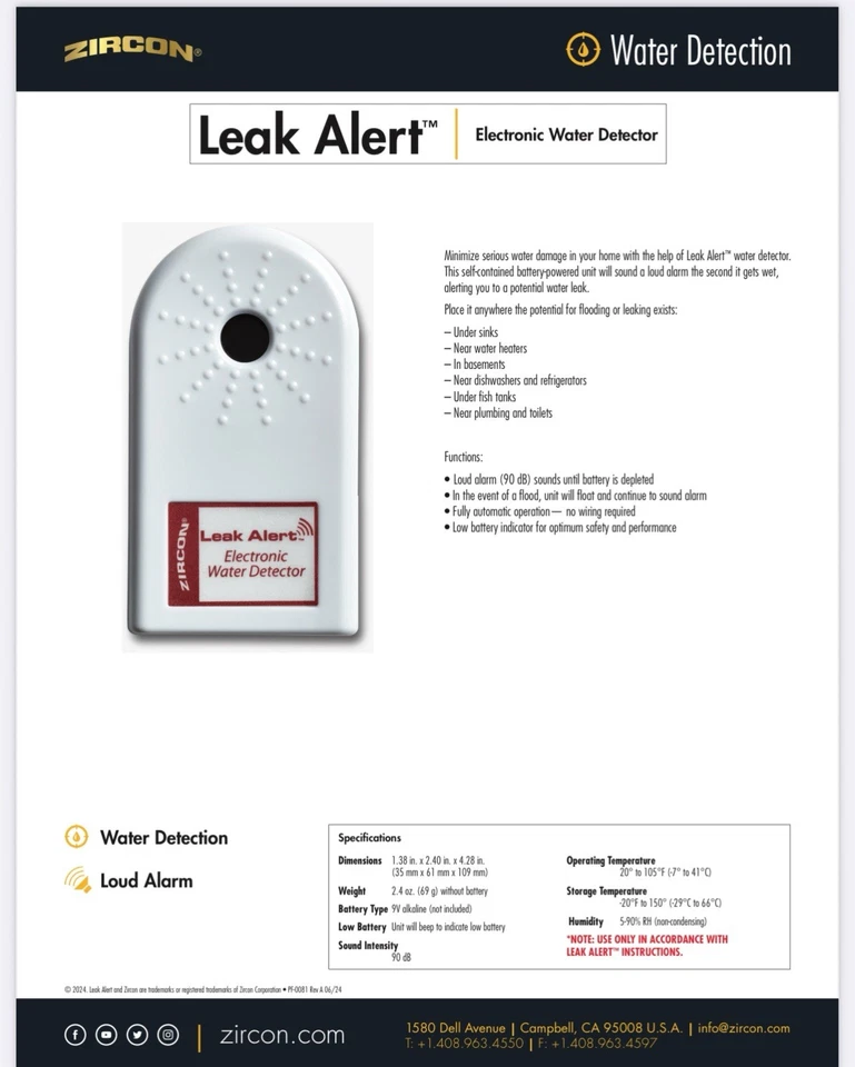 Leak Alert Electronic Water Detector Flood Sensor Alarm (QTY 2) - Image 2 of 3