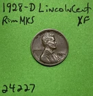 1928 D Lincoln Wheat Cent / Penny 1c EF Extra Fine XF Small Rim Bump And Mark