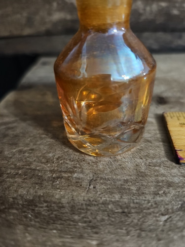 VTG Glass Etched Cut Perfume Bottle -Orange Cut to Clear w/ Crystal Stopper - Picture 3 of 9