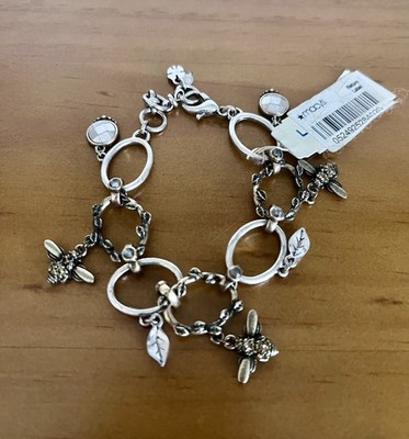 Leaf Bee Rhinestone Charm Bracelet Lucky Brand Silver Gold Tone