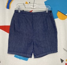 Vintage 50s Carol Brent Denim Shorts Side Zip 30 Large High Waist Pleated Indigo