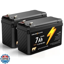 GOLDENMATE 12V 7Ah Lithium LiFePO4 Deep Cycle Battery(2 packs), 5000+ Cycles,