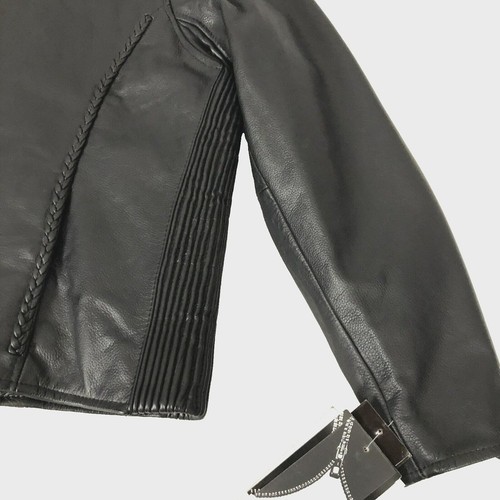 Chaqueta de cuero negra XXL Unik Premium para mujer laterales acanalados ribete trenzado cremallera frontal - Imagen 7 de 16