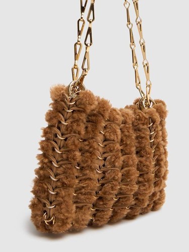 Rabanne - Sac à main shearling shoulder bag - Camel/Gold - Picture 3 of 6
