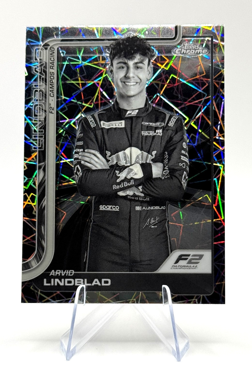 2025 Topps Chrome Formula 1 F1 Arvid Lindblad #23 Black & White Lazer