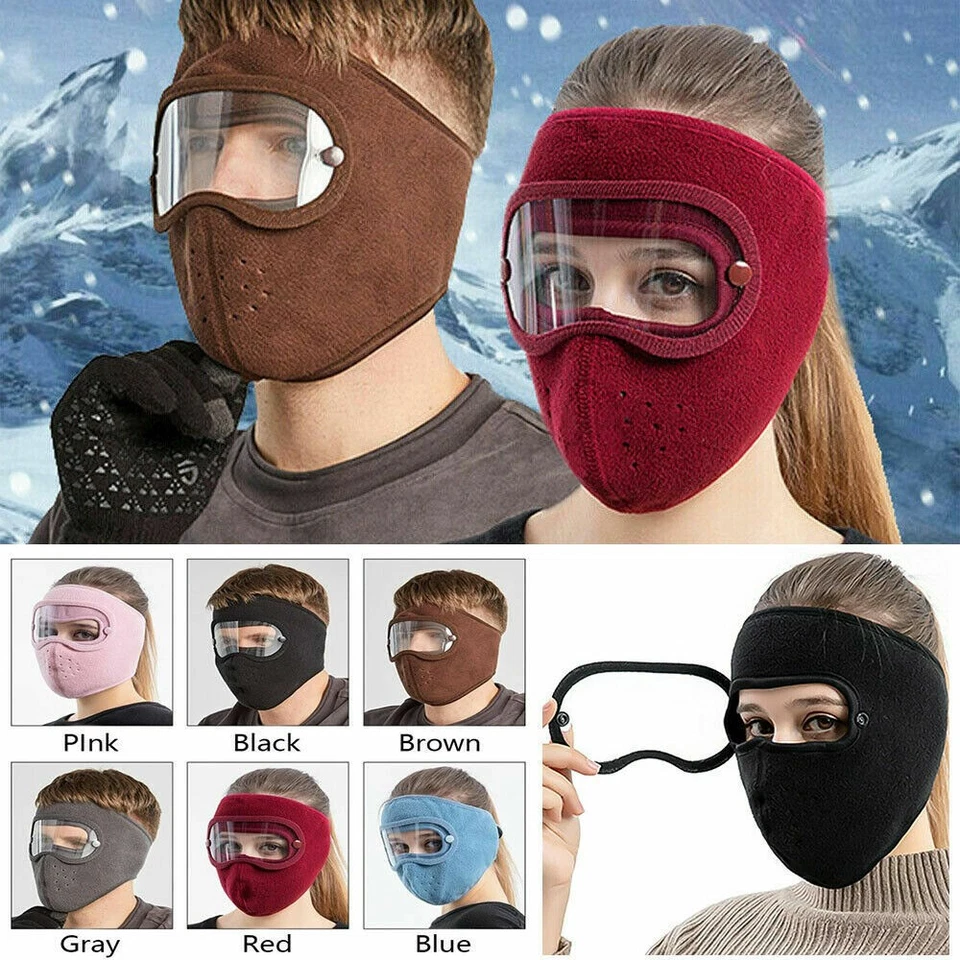 Máscara facial balaclava inverno quente lã com óculos antiembaçante tampa caveira à prova de vento - Imagem 2 de 4