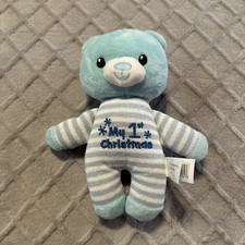 My 1st Christmas 8" Blue Baby Teddy Bear Striped Plush Stuffed Soft Toy