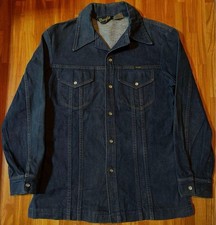 70s Wrangler Vintage Denim Shirt Jacket USA M Black Classic Western G-Jacket