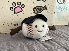 Jellycat Amuseables Sports Baseball Bag Charm Plush Keyring - Dust Bag Included
