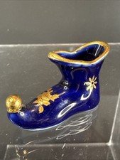 Limoges Castel France Deep Cobalt Blue w 22k Gold Detail Rose Detail Miniature