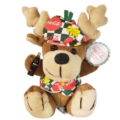 1998 Collectible Coca-Cola Moose Bean Bag Plush With Holiday Hat & Bottle