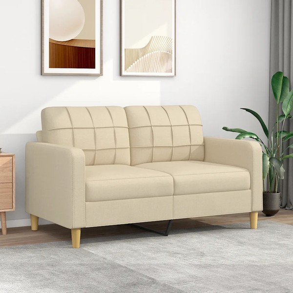 Sofa 2-Sitzer Creme 140 Cm Stoff Couch-image