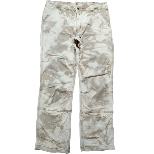 Carhartt Double Knee Acid Wash Tie Dye Brown Pants Canvas Mens 36x30 Relaxed