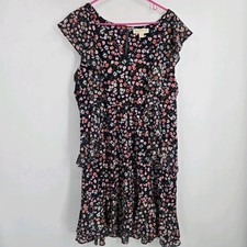 MICHAEL KORS Garden Patch Floral V-Neck Ruffled Tank Dress Plus 1X PS Navy