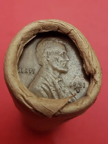 AU 1931-S LINCOLN WHEAT CENT 1921-S LINCOLN WHEAT PENNY COIN ROLL ENDER BANKROLL