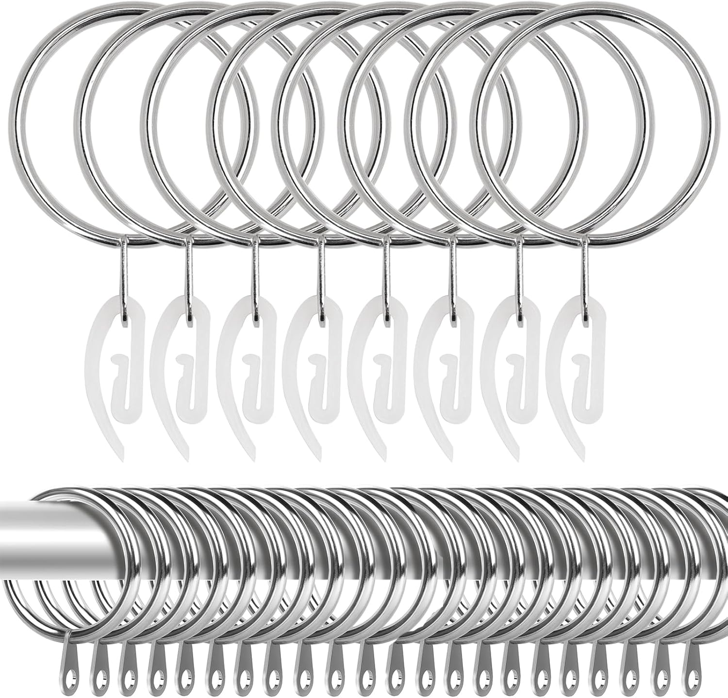 Curtain Rings Clips 50 Pcs Metal 38Mm Rings and Hooks Curtain Poles Rods Drapery