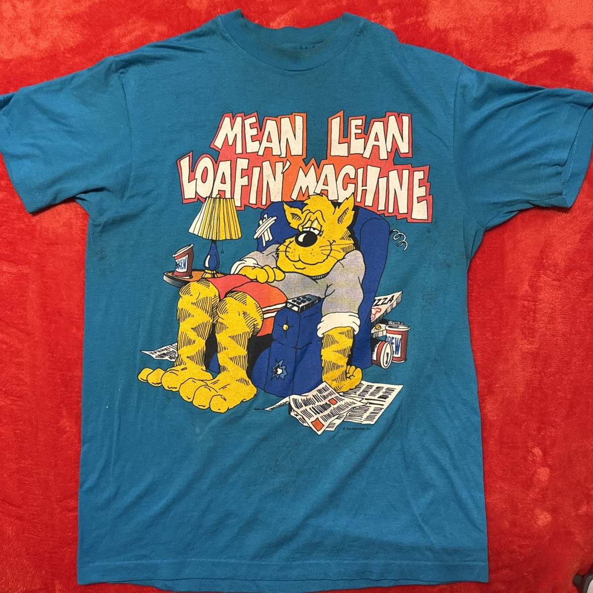 VINTAGE SUN SPORTSWEAR MEAN LEAN LOAFIN MACHINE SINGLE STITCH USA T SHIRT 1457