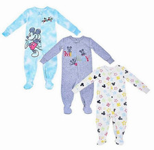 Disney Mickey Mouse Sleep N Play One Piece Pajamas Size 9 Mos Pack of 3 NEW