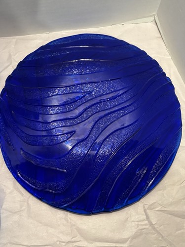 4 PC Vintage IVV Italian Art Deco Cobalt Blue Glass Dinner Plates Textured Wave - Picture 7 of 11