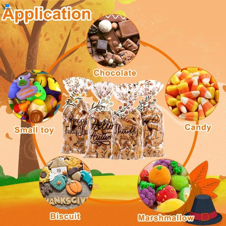 Bolsas de golosinas de celofán de otoño JOICEE 120 PIEZAS, 1 unidad (paquete de 120), marrón Foto 4 de 4