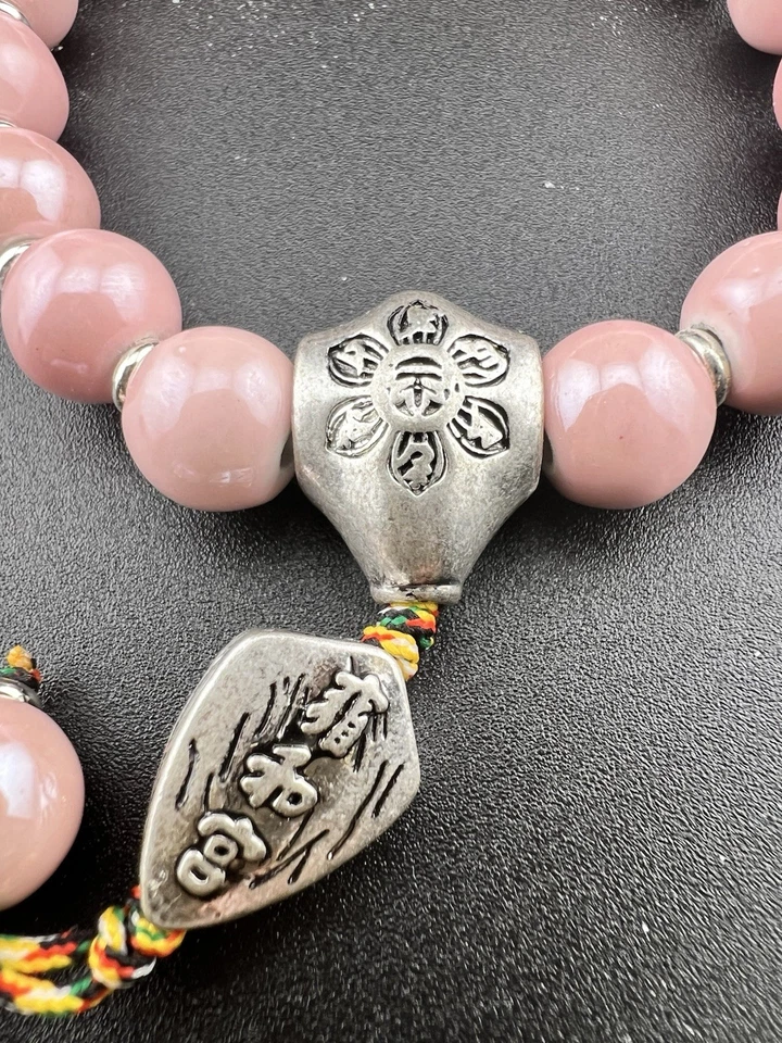 Pulsera de porcelana esmaltada en ceniza rosa de 10 mm Mantra Guru Bead Yonghe Temple Vajra Foto 3 de 3