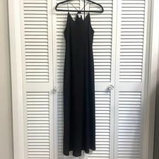 Old Navy Black Maxi Dress Chiffon Lined Spaghetti Strap Racerback Flowy Sz S