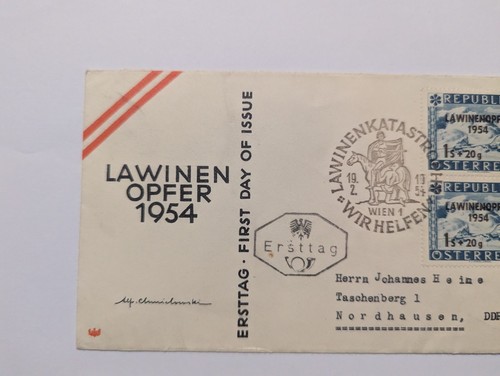 Österreich FDC Lawinenopfer 1954 MeF - Picture 3 of 5