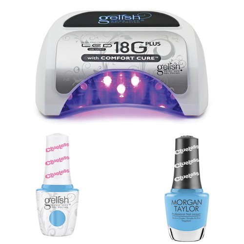 Gelish 18G Plus LED Light Bundle, Includes Blue Creme Gel Polish & Lacquer Duo