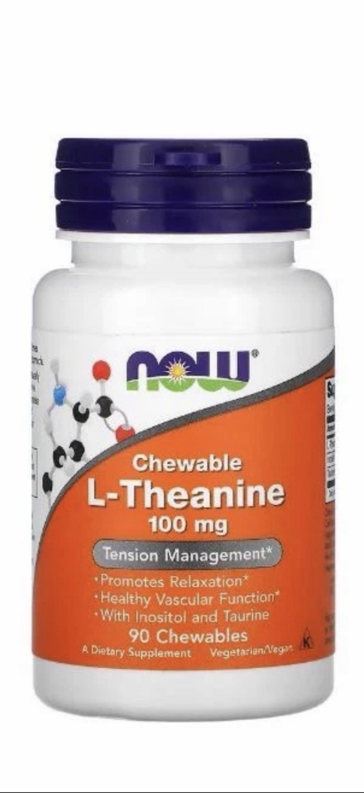 Now Foods L-Theanine Chewable Tablets 100mg 90 Chewable Tablets
