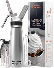 Professional Whip Cream Dispenser 500ml Aluminum Canister 3 Tips + Brush