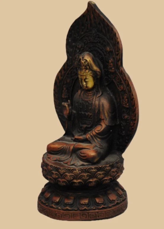 Vintage China Guanyin Figurine Copper Buddhist Statue with Aura Home Decoration - Image 3 of 4