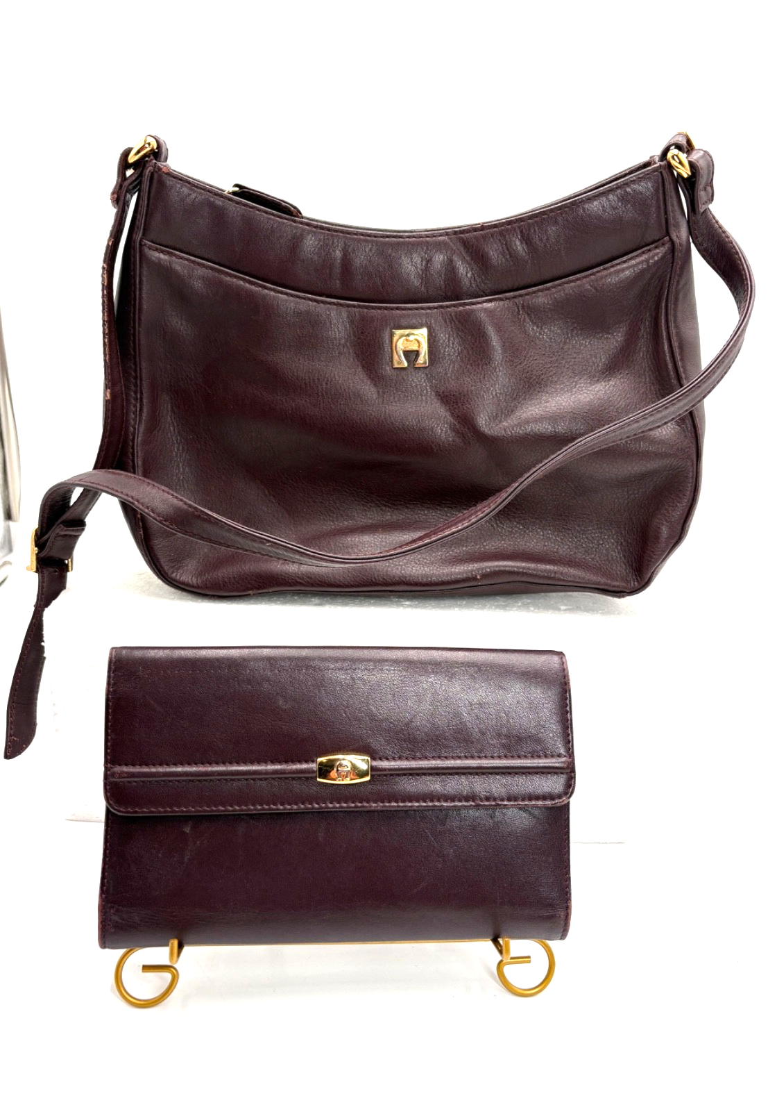 VTG Etienne Aigner Brown Leather Shoulder Bag & Matching Wallet Set