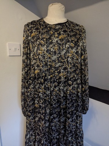 Zara Chiffon Black Metallic Thread Boho Tiered Floaty Midi Maxi Dress Large VGC - Picture 3 of 15