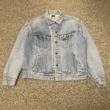 Vintage 70s Lee Patd 153438 Denim Trucker Blue Jean Jacket Size 42R Grunge Biker
