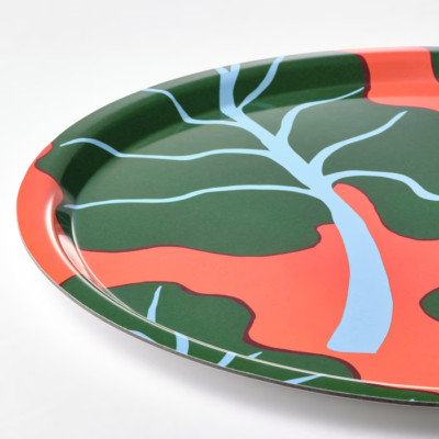 Marimekko+IKEA Bastua Orange/Green round tray-16 7/8'' Melamine, NEW