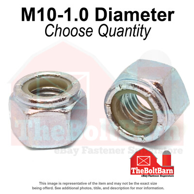 M10-1.0 Class 10 Nylon Insert Hex Nuts Zinc Clear Extra Fine Thread (Pick Qty)