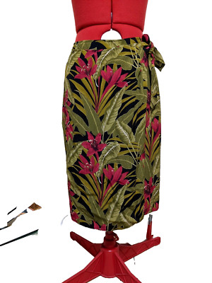INTRIGING THREADS Size 6 Floral Knee-Length Wrap Skirt With Attached Sash