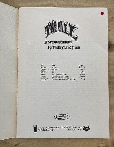 The Call A Sermon Cantata by Phillip Landgrave 1975 Songbook Sheet Music - Picture 3 of 5