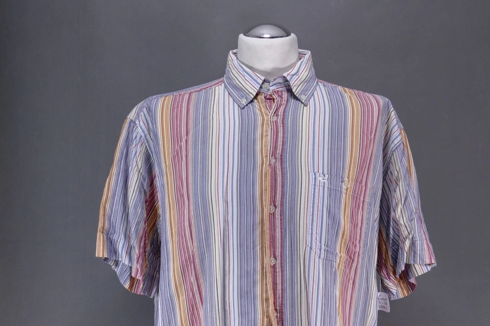 Camel Active Casual Shirt XL Pink Orange Stripes Short Sleeve Button-Down B1093 - Image 2 of 4