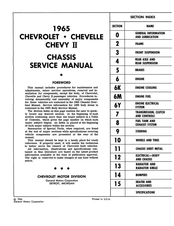 Chevrolet, Chevelle, Chevy II 1965 chasis manual de servicio Foto 2 de 3