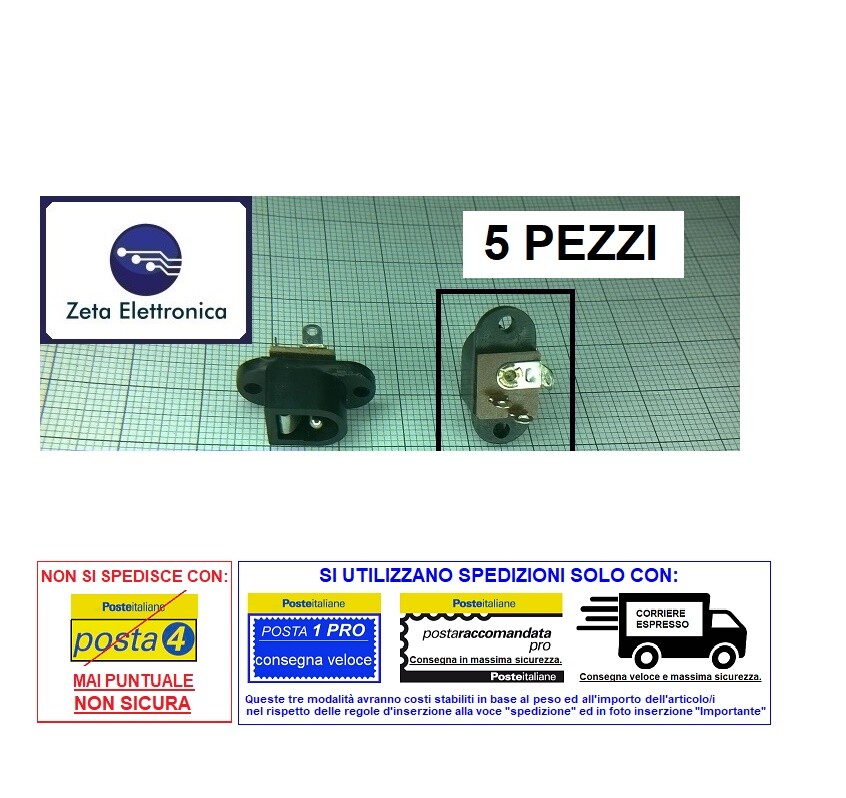 5PZ SPINA 2,5 x 5,5 JACK DC CONNETTORE ALIMENTAZIONE DA PANNELLO FEMMINA PRESA 5PZ SPINA 2,5 x 5,5 JACK DC CONNETTORE ALIMENTAZIONE DA PANNELLO FEMMINA PRESA