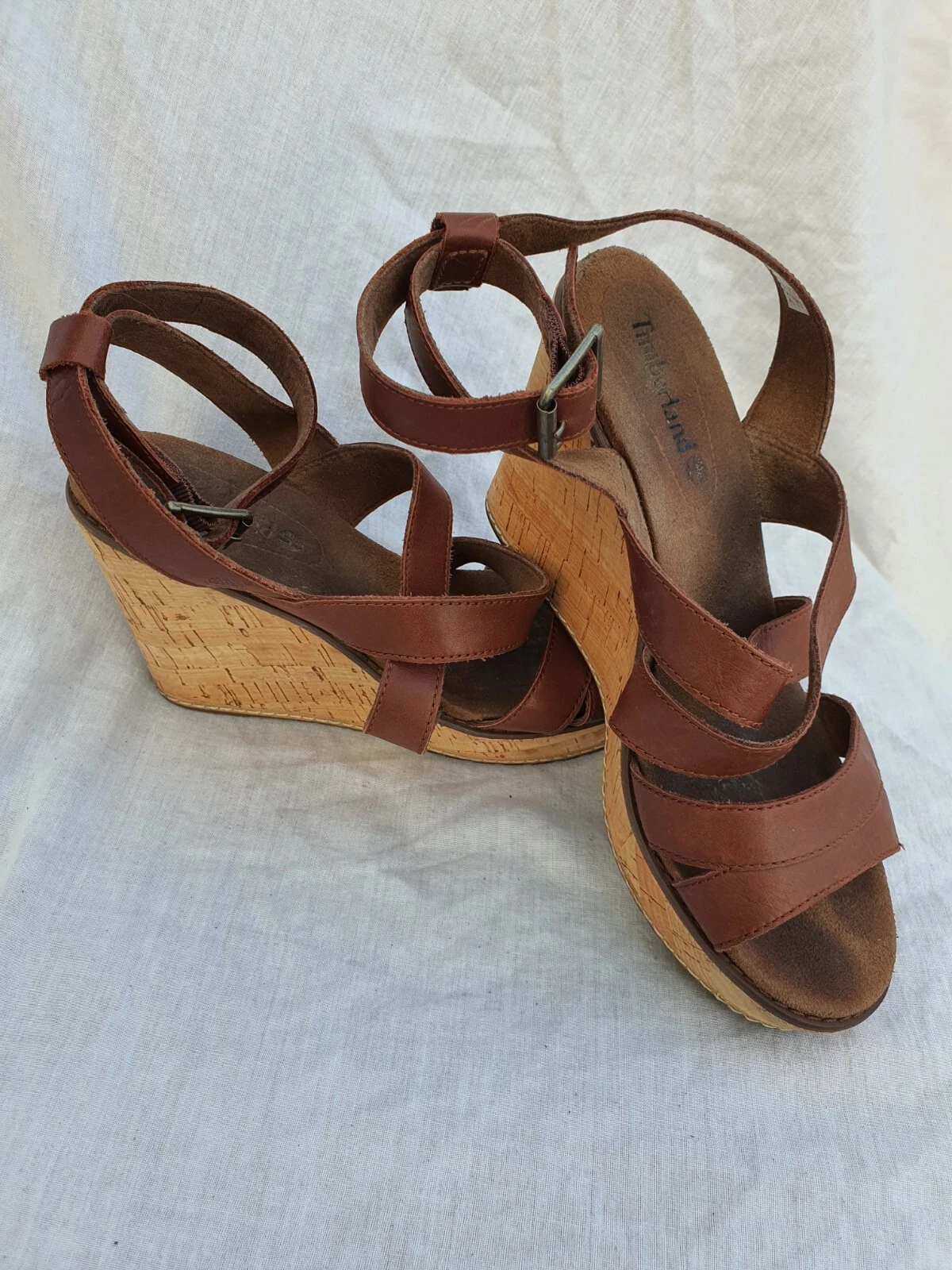 Sandali Timberland donna con zeppa in sughero e cinturino in pelle marrone UK 4 5 EU 37 5