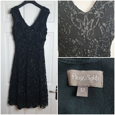 Phase Eight Dress Size 12 Black Sheer Midi Ribbon Mesh Flare Occasion 