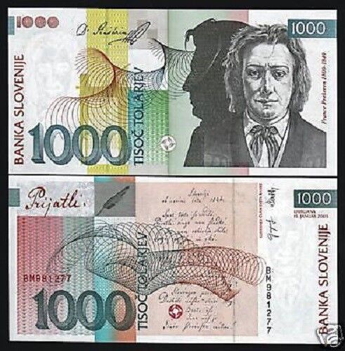 SLOVENIA 1000 1.000 TALLERI P32 2003 EURO POESIA BRINDISI UNC BANCONOTA - Foto 2 di 2
