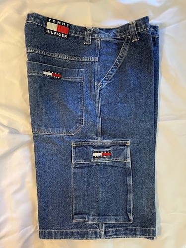 Y2K Tommy Hilfiger Oversized Baggy Wide Leg Skater Cargo Jean Shorts Jorts - 第 1/10 張圖片